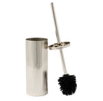 The Pigeon & Poodle Redon Toilet Brush Holder, with its silver ribbed metal design and matching brush with black bristles, adds antique-chic style to your bathroom décor.