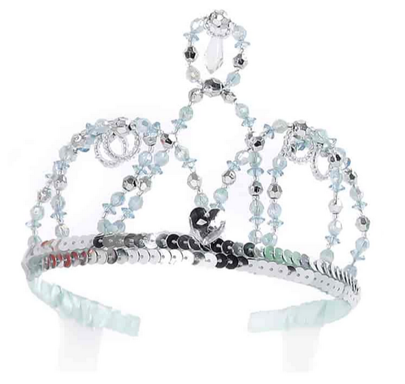 A Great Pretenders Cinderella Tiara adorned with light blue and clear beads and featuring a heart-shaped motif at its center.