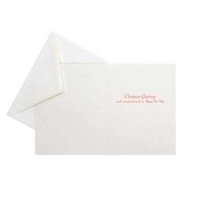 An open Caspari Leaf Wreath with Plaid Bow Boxed Card set card beside a matching envelope—ideal for sending festive Christmas greetings and warm New Year wishes to your loved ones in elegant style.