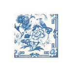 The Caspari Chinoiserie Collection napkin features detailed blue and white floral and bird motifs with a geometric border. Eco-friendly and triple-ply, it’s perfect for stylish, sustainable entertaining.