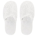 The Egoist Bath Slippers by Graccioza, made from high density Egyptian cotton in fluffy white with closed toes, are shown from above on a white background.
