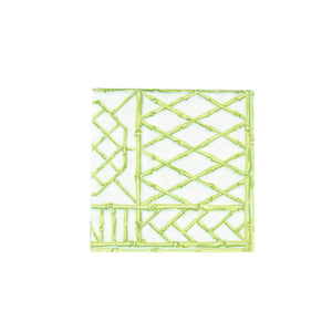 The Caspari Bamboo Screen Collection features a square panel with a geometric lattice design in light green on a white background—ideal for eco-friendly decor.
