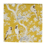 Add a sustainable touch to your table with Caspari's Scenic Songbirds Collection: eco-friendly yellow napkins featuring white tree branches, leaves, and three white and brown birds. Biodegradable for an environmentally conscious choice.