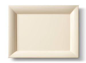 The AERIN x Gracie Cream Serving Tray, Small by Aerin is elegantly showcased against a white background. This rectangular beige tray with raised edges features a subtle lacquer finish, adding sophistication to any stylish setting.