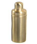 The Luxe Verona Cocktail Shaker by Be Home, crafted in gold-toned metal with a rounded cap, stands upright against a white background—ideal for elevating any cocktail event.