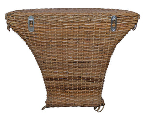The Varnish Collection Anna Bracket is a sturdy mount for this woven wicker bicycle basket with an antique finish, shown against a white background.