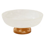 The Benno Large Fruit Bowl Collection by Blue Pheasant features a white marble bowl with a wide rim on a short, round brown marble base, creating an eye-catching two-toned design.