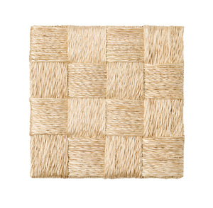 The Jasby Coaster Set by Blue Pheasant features square, handwoven abaca coasters with a checkered pattern, crafted from natural straw by alternating the weave direction.