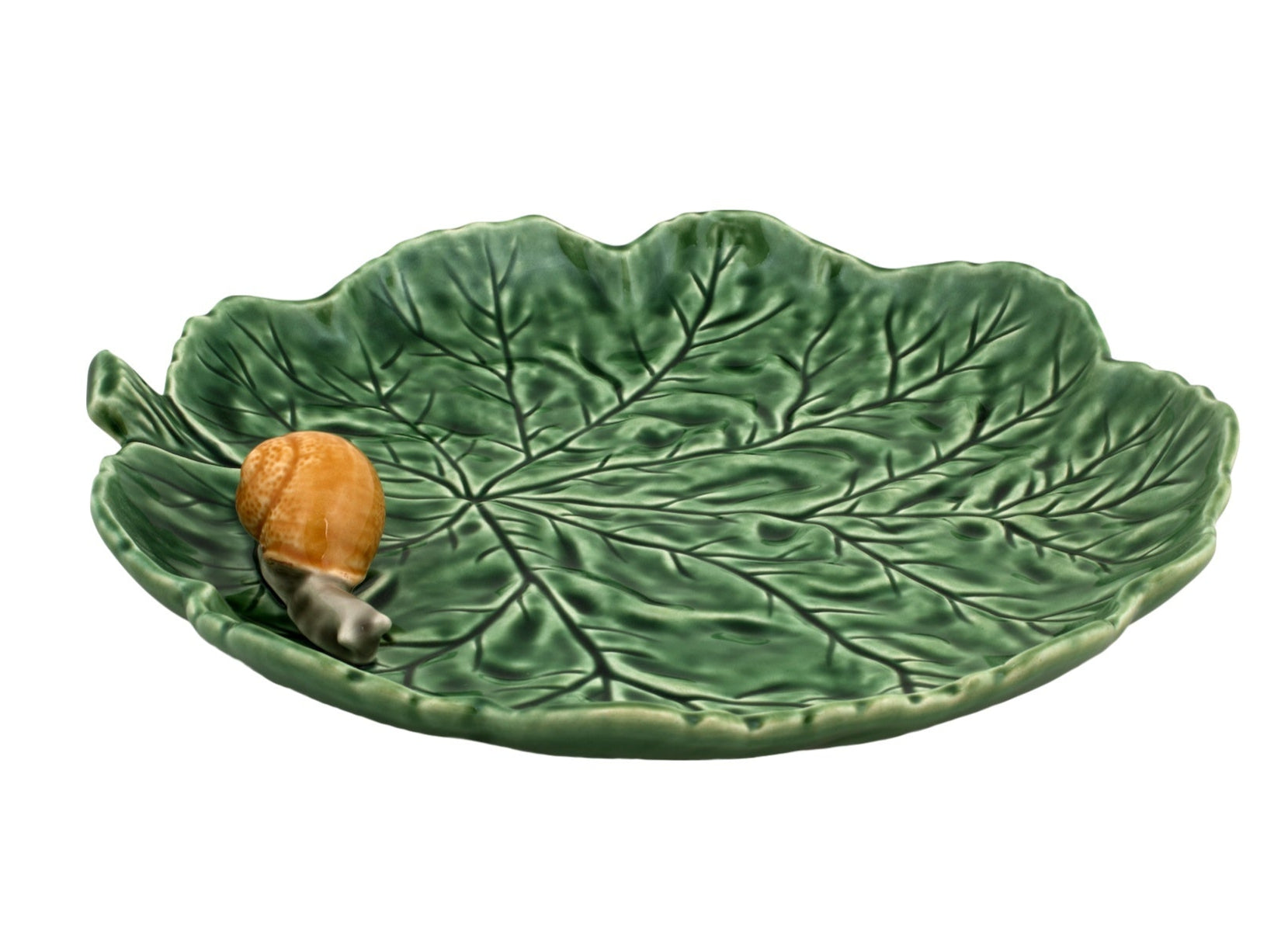 Shaped and textured like a green leaf with a ceramic snail on the rim, this piece from Hive’s Geranium Leaf Serveware Collection is ideal for anyone who enjoys nature-inspired tableware.