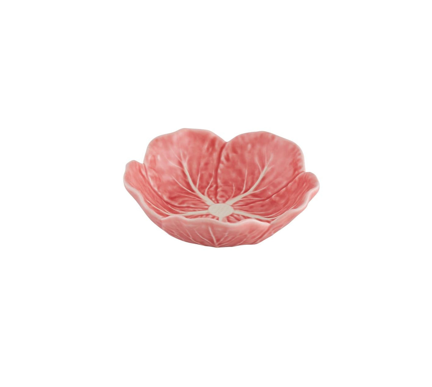 Hive’s Pink Cabbage Leaf Dinnerware and Serveware Collection features a ceramic bowl shaped like a flower, with petal details and a white center, shown on a plain white background.