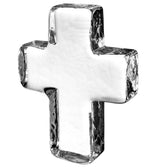 The Simon Pearce Large Cross is a three-dimensional piece crafted from clear, lead-free glass, displayed against a plain white background.