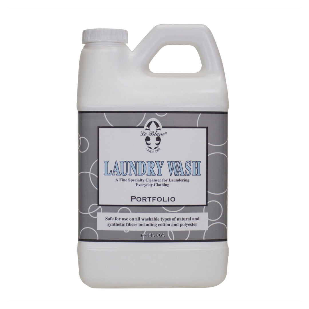 Le Blanc Laundry Wash comes in a white bottle with a screw cap and handle, safe for all washable fabrics. Enjoy its unique fragrance, ideal for cold water washes of cotton, polyester, and more.