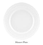 A white porcelain dinner plate from the Vecchio White Dinnerware Collection by Ginori 1735, featuring a textured rim, is shown on a plain background with "Dinner Plate" labeled below. Inspired by the timeless elegance of Vecchio Ginori.