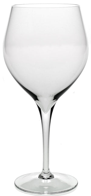 A clear, empty wine glass with a wide bowl, fine rim, and thin stem stands upright against a white background—an elegant piece from the Lillian Drinkware Collection by William Yeoward Crystal.