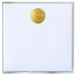 The Black Ink Basketball Small Paddie features a centered gold basketball icon atop a clean white surface, making it the ideal notepad for any basketball fan who values a smooth writing experience.