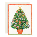 Send festive greetings with Caspari's Safari Christmas Tree Card Set, featuring a decorated tree with animal ornaments, gold star topper, and red border. Includes envelope—perfect for unique holiday cards this season.