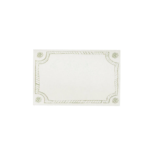 The Juliska Berry & Thread Place Cards feature a blank rectangular design with a decorative bordered edge and floral corner motifs, inspired by the Berry & Thread collection, set against a white background.