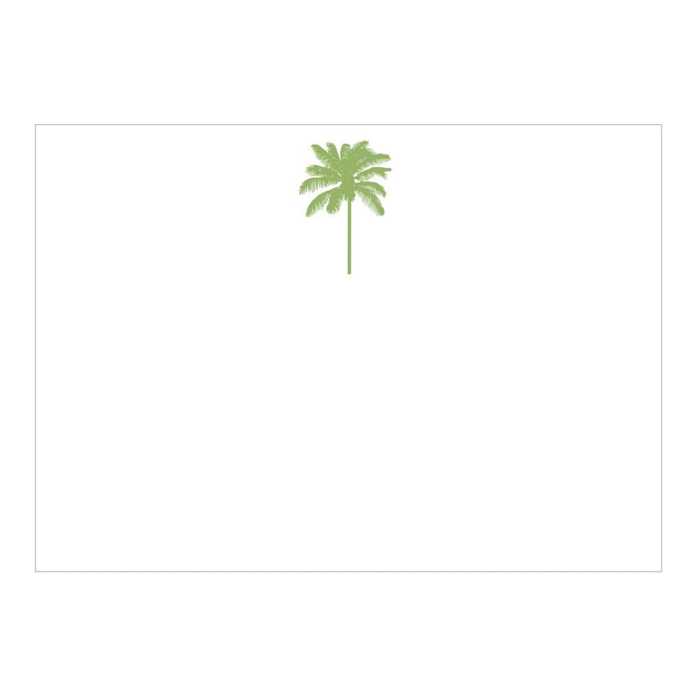 The Green Palm Tree Card Set by Caspari features a centered green palm on a white background, ideal for modern blank correspondence cards made from heavyweight cardstock.