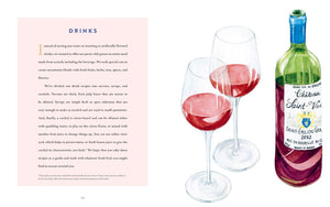 An illustrated bottle of red wine stands beside two filled glasses; on the left, text introduces "Paris Picnic Club: More Than 100 Recipes To Savor and Share" by Union Square & Co., highlighting a curated selection of flavorful recipes and drinks.