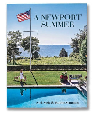 A Newport Summer" by Vendome features a cover with a Rhode Island poolside scene, showing a person walking two dogs near an American flag, set against tranquil waters and historic Gilded Age houses.