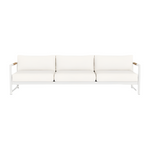 The HARBOUR OUTDOOR Breeze XL Sofa in White Panama Blanco features a minimalist metal frame and straight armrests, making it a perfect modern outdoor three-seat sofa for contemporary spaces, shown here against a plain white background.