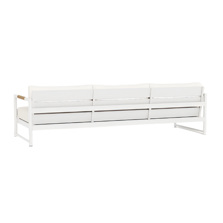 The HARBOUR OUTDOOR Breeze XL Sofa in White Panama Blanco features a sleek metal frame and minimalist look, shown from the back against a white background—ideal for anyone seeking stylish, modern outdoor seating.