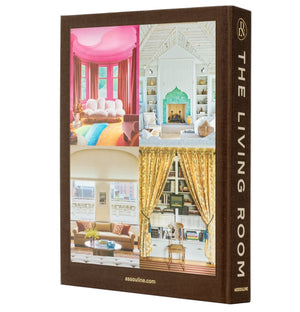 Assouline’s book "The Living Room" features four vibrant living room photos on the cover, highlighting diverse and modern interior design styles through striking photography.