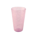 A translucent pink acrylic cup with a speckled texture from Memento’s Pink Acrylic Drinkware Collection stands upright on a white background—ideal for stylish, functional outdoor dining.