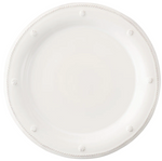 A round white ceramic dinner plate from the Juliska Berry & Thread Classic Whitewash Dinnerware Collection, featuring a raised dotted pattern and rope-style border.