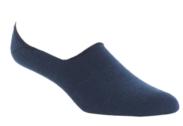 A single blue Dapper Classics High Vamp No Show sock isolated on a white background.