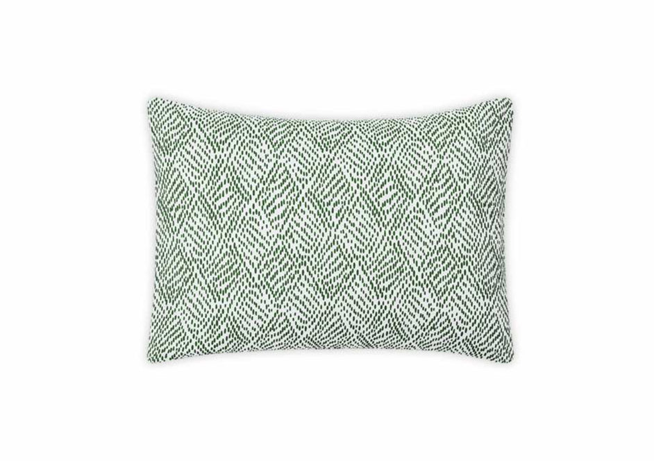 Rectangular pillow from the Duma Diamond Bedding Collection in Grass by Matouk, featuring a green and white geometric pattern on OEKO-TEX® certified Egyptian cotton percale, shown on a plain white background.