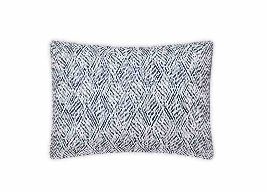 Rectangular pillow from the Matouk Duma Diamond Bedding Collection in navy, featuring a blue and white harlequin pattern on white, crafted from luxurious Egyptian cotton percale.