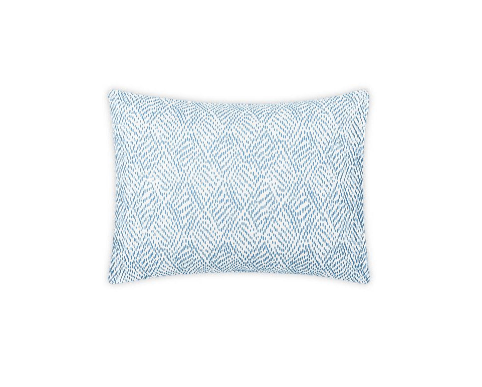 The Duma Diamond Bedding Collection, Sky by Matouk features a rectangular pillow with a light blue and white geometric zigzag pattern on soft Egyptian cotton for extra comfort.