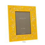 The Addison Ross Chinoiserie Frame Collection offers a yellow photo frame featuring floral patterns and a high-gloss lacquer finish. It displays an "ADDISON ROSS LONDON" placeholder and holds a 5" x 7" (13 x 18cm) picture.