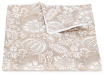 A beige cotton percale fabric featuring a white floral and leaf pattern, displayed on a plain background from the Matouk Granada Bedding Collection in Dune.