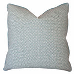 The Zeimoto Dove Pillow by Hive Custom Pillows features a light blue and white geometric design. Measuring 22" x 22", this decorative piece adds style and comfort to any space, perfect for fans of custom pillows. Shown on a white background.