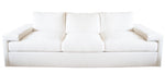 The Denby Sofa by Hickory Chair, featuring a white, three-cushion design with wide armrests, plush back cushions, and a Spring-Down seat cushion, exemplifies European luxury fashion against a plain background.