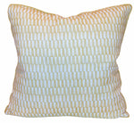 The Tane Golden Pillow by Hive Custom Pillows is a square down-filled cushion featuring a yellow and white geometric cover, handmade in the USA and shown on a plain white background.