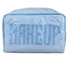 Small Milan Cosmetic Case, "MAKEUP" - Blue Pinstripe