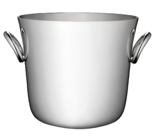 The Christofle Vertigo Ice Bucket, featuring two side handles in the sleek style of Andrée Putman, is displayed against a white background.