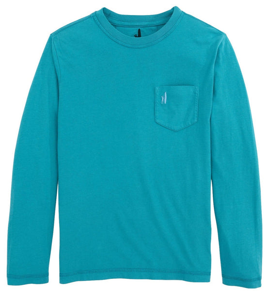 Johnnie-O Boys' Brennan Jr. Long Sleeve T-Shirt with a small logo on the pocket, displayed against a plain background.