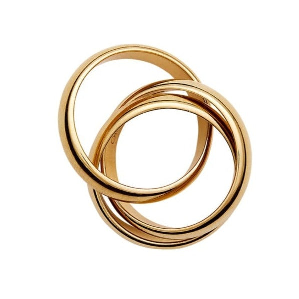 Three intertwined LIÉ STUDIO Sofie Rings in gold vermeil against a white background.