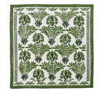 The Kim Seybert Botanica Napkin Set features square linen napkins with a green botanical pattern and green border on white—perfect vintage-style floral accents for elegant table settings.
