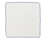 The Kim Seybert Lune Napkin Set features square white napkins with blue scalloped edges, adding a charming touch to any table setting.