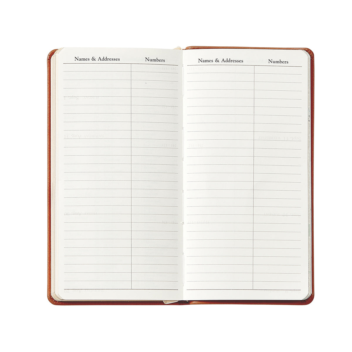The 2026 Pocket Journal Planner Collection by Graphic Image features a compact address book with blank, two-page spreads labeled "Names & Addresses" and "Numbers"—ideal for use as a personal pocket journal or diary.