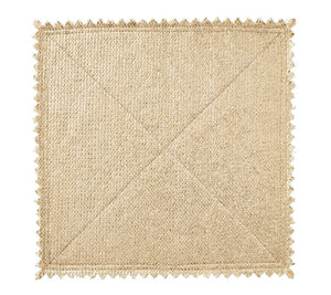 The Kim Seybert Silver & Gold Stamped Reversible Placemat features a luxurious woven texture with metallic accents and zigzag edges, adding elegance and style to any table setting.