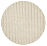 The Kim Seybert Herringbone Placemat features a round beige design with a subtle herringbone pattern and textured polyvinyl surface, ideal for spring and summer dining.