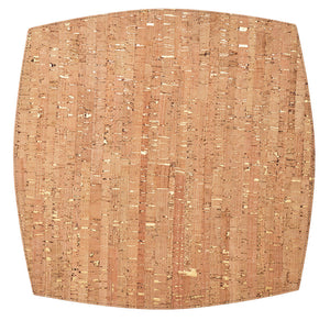 The Kim Seybert Whistler Placemat features a square cork design with rounded edges, a natural speckled pattern, and a light brown hue—ideal for rustic decor and highlighting sustainable craftsmanship.
