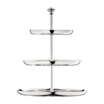 The Christofle Albi Silver Plated Three-Tier Dessert Stand showcases the classic Albi pattern with a central pole and graduated round plates, set against a white background.