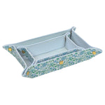 The TRVL Design Luxe Saffiano Tray Set includes two nested rectangular trays with floral and striped patterns, corner snaps, and rope trim—perfect for stylish pocket organization.